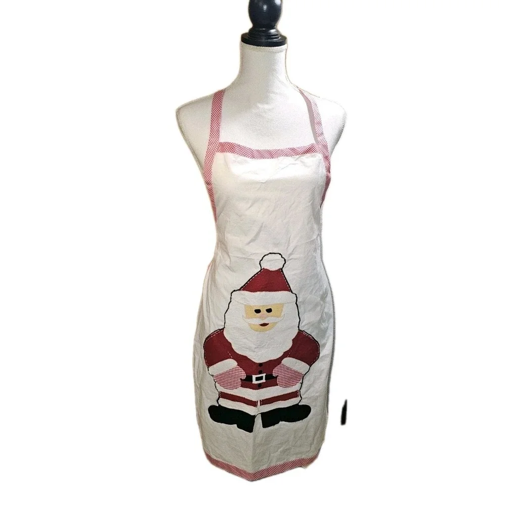 Christmas Santa Claus Holiday Winter Country Kitchen Apron Handmade Decor VTG